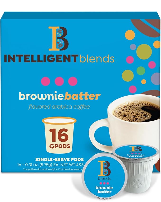 Intelligent Blends Brownie Batter Flavored Coffee Pods, 16 ct, Medium Roast Single Serve Pods – 100% Arabica Coffee, Compatible with Keurig K Cups Maker