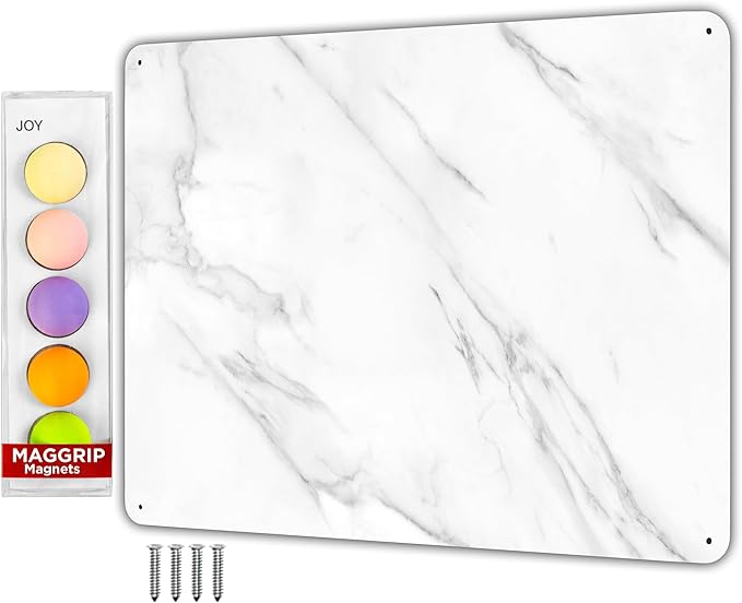 9 inches x 6.5 inches Stainless Steel Plate for Magnets, 3M Adhesive Back, Mounting Screws, Ideal for Magnetic Shelf, Colorful Magnets as a Gift. Mount Anywhere! (Carrara Marble, 2 Pack)