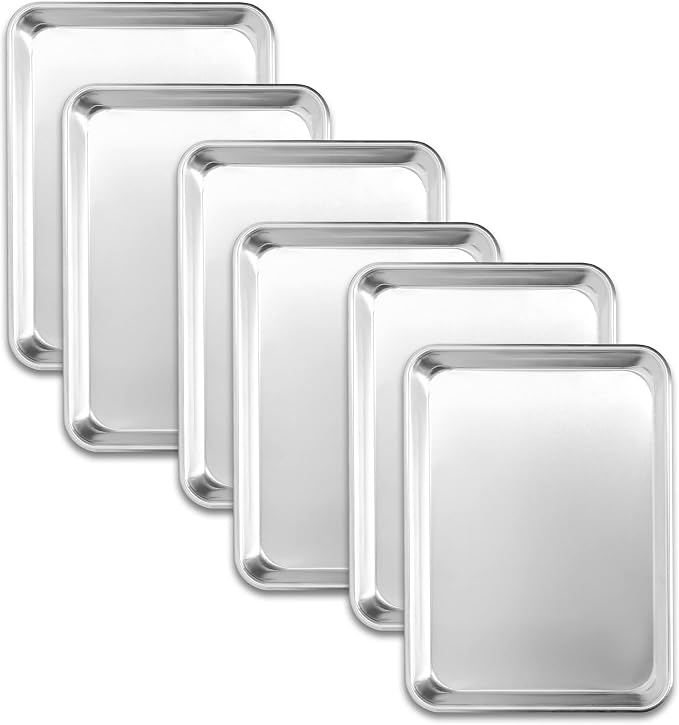BIEAMA 6 Pack Quarter Size Aluminum Baking Sheet Pan, 13" × 10" | Commercial Cookie Sheets for Professional and Home Baking, roasting, bakery use, and everyday home kitchens