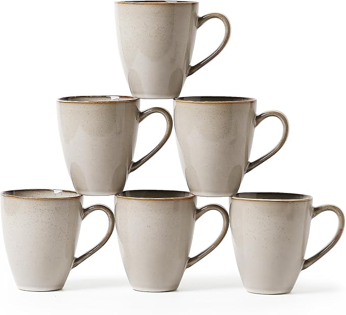 MONITO 17 OZ Coffee Mugs Set of 6, Large Ceramic Blue Coffee Mugs Set with handle for Tea/Latte/Milk/Cocoa, Funny Tea Cups for Office and Home, Engagement Gifts. (Gray-yellow)