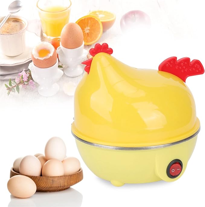 HYWHUYANG Rapid Egg Cooker, Electric Egg Cooker, Chicken Shape, Automatic Shut Off, Mini Breakfast Machine, Kitchen Gadgets For Boiled Eggs (Yellow, US Plug 110V)