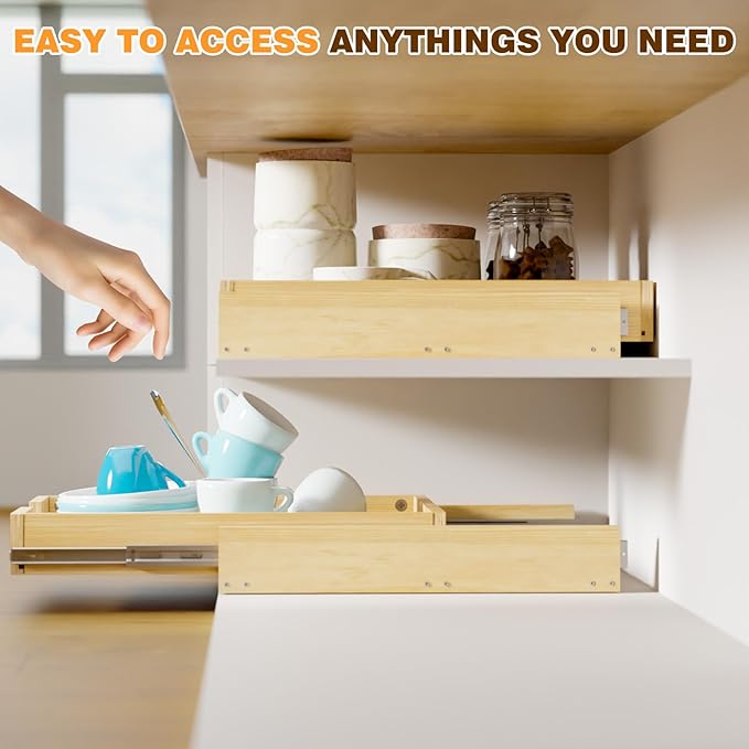 Pullout Cabinet Organizer, 20''W×21''D×3''H Slide Out Shelves for Kitchen Cabinets, Pull out Drawers for Kitchen Cabinets, Pantry, Bathroom, & Storage Organization