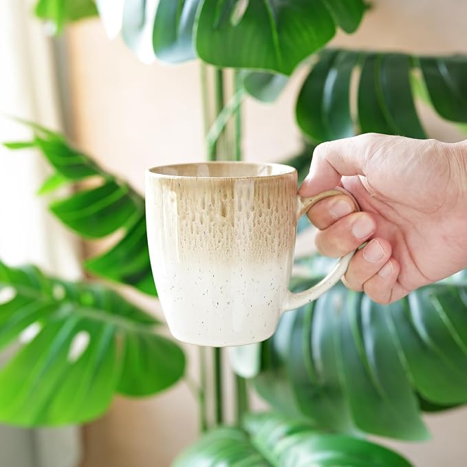 Bosmarlin Ceramic Coffee Mug Set of 4, 17 Oz, 4 Colors to Choose, Tea Cups, Dishwasher and Microwave Safe, Reactive Glaze (Brown)