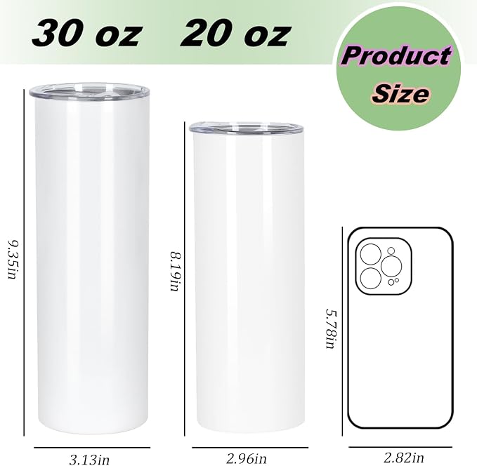 Muwnrol 30 Oz Sublimation Tumblers Bulk, Sublimation Tumbler Stainless Steel Double Wall Vacuum Insulation Cups with Straw, Individually Box (24 Pack)