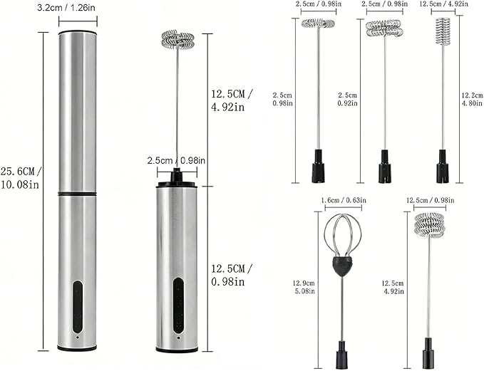 AMONIDA Milk Frother Wand, Stainless Steel Handheld Electric Whisk, USB Rechargeable Milk Frother with 800mAh Battery, Ideal for Coffee, Latte, Cappuccino, Hot Chocolate, Egg & Matcha