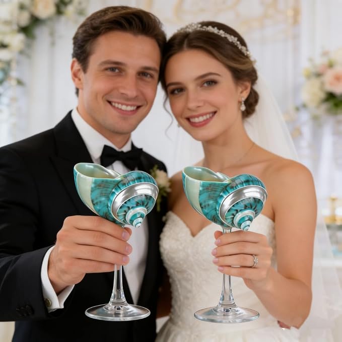 2Pcs Seashell Wine Glasses Wedding Wine Glasses Conch Goblet Martini Cocktail Glass Cup for Birthday Wedding Beach Bridesmaids Anniversary Party (D)