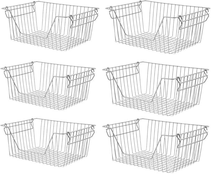 Stackable Wire Metal Baskets Storage Bins Fruit Vegetable Organization Pantry Cabinet Metal Bin for Kitchen Pantry Freezer Cabinet, Set of 6