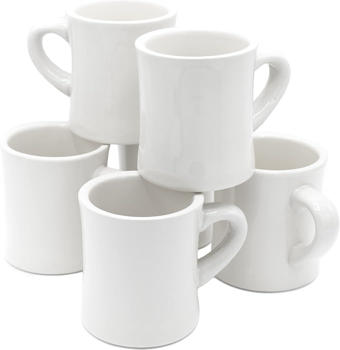 COLETTI Diner Coffee Mugs — Restaurant Coffee Mugs, Retro Coffee Mug – Sturdy & Heavy Diner Mug – Nostalgia in Every Sip [White, 11 oz, Set of 6]