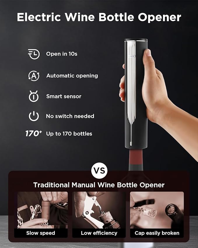 Newise Luxury Automatic Electric Wine Opener with Charging Base, Built-in Foil Cutter - Rechargeable Wine Bottle Opener | Gift for Wine Lovers