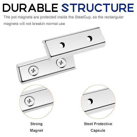 TRYMAG Neodymium Magnets 45Lbs, 40 x 13.5 x 5mm Strong Bar Magnets with Countersunk Hole and Steel Capsule, Heavy Duty Industrial Rare Earth Magnets with Screw for Wall Mounting, Pack of 15