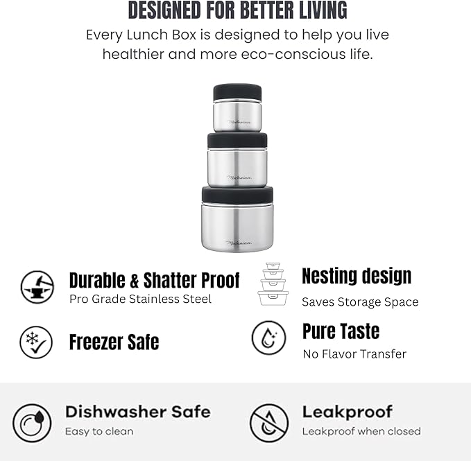 Modaniam Stainless Steel Canister Set with Airtight Lid - Set of 3-8OZ, 16 OZ, 24oz, Coffe, Tea, lunch, Snacks, Metal Containers, Leak Proof Travel Lunch Containers,Kitchen Food Jars