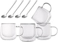 Double Wall Insulated Latte Glasses 10oz with Handle - Set of 4, Clear Glass Mugs for Cappuccino, Espresso, Tea & Hot Drinks