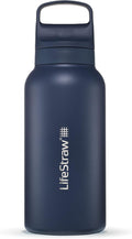 LifeStraw Go Series — Insulated Stainless Steel Water Filter Bottle for Travel and Everyday Use removes Bacteria, Parasites and Microplastics, Improves Taste, 1L, Aegan Sea