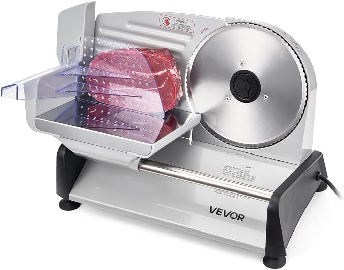 VEVOR Meat Slicer, 7.5 inch 200W Electric Deli Slicer Machine with SUS420 Blade, 0-0.6 inch Adjustable Thickness, ETL Certified Home Food-Slicer for Meat, Ham, Baguett, Steak