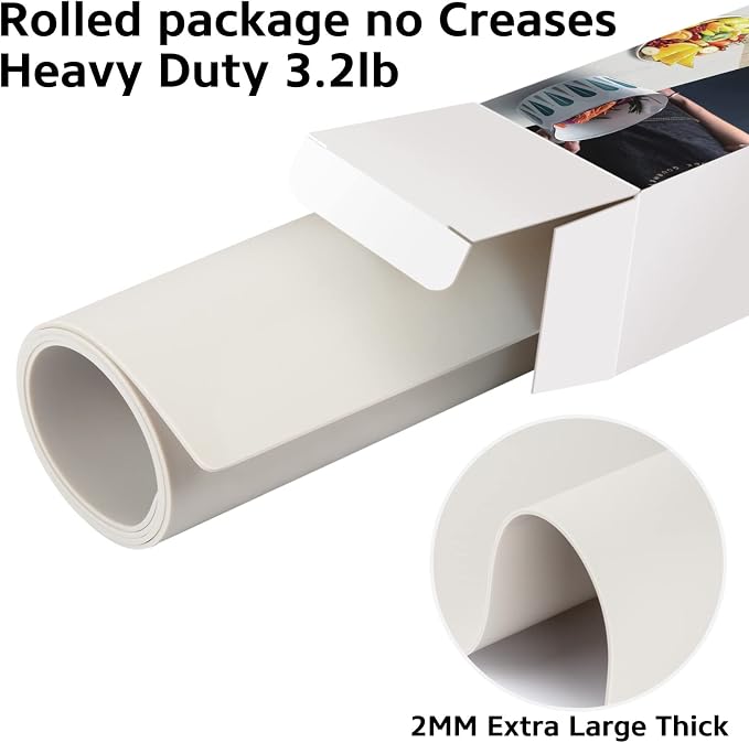 Slicone Mat Heat Resistant Mats for Countertop, Multipurpose Large Silicone Mats for Crafts Kitchen Workbench Size 36x24 inches Thick 2mm,Rolled Package,Beige