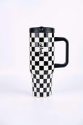 ProTour 100% Leakproof 40 oz Tumbler with Handle & 4-in-1 SipSwig Lid | Built-In Flip Straw & External Stainless Steel Straw | Insulated Stainless Steel Cup | BPA-Free | White & Black Checkered
