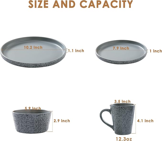 Bestone 16 Piece Round Kitchen Dinnerware Sets,Plates and Bowls sets,Dishes, Dinner Plates, Cereal Bowls Set，Bowls, Mugs, Dish Set，Plates and Bowls,Service for 4, Stoneware Dinnerware,grey matte
