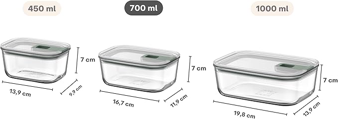 Mepal - Glass Food Container EasyClip - Container with lid & sliding closure - Meal prep boxen - Suitable for microwave, steam oven and oven - Airtight - 700 ml - Nordic sage
