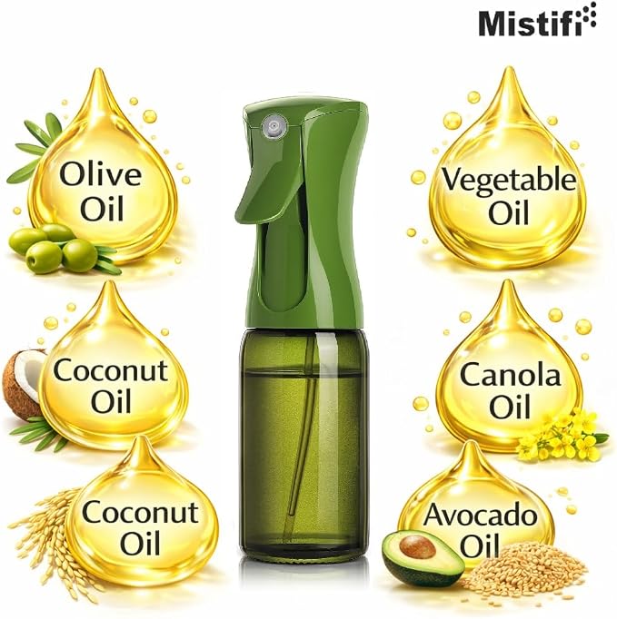 Mistifi oil spray Premium 150ml Glass. Dark Green Fine Mist Spray Bottle for Air Fryer, Olive Oil, Healthy Nonstick Frying, Commercial & Home Kitchen Use (150ml Glass bottle 2PS64202)