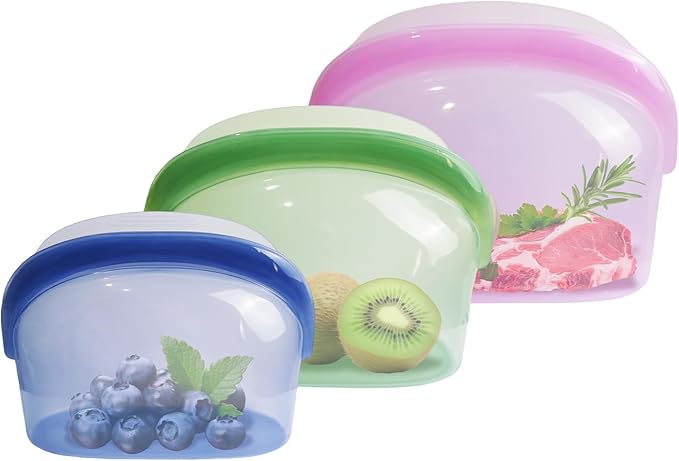3 Pcs Reusable Silicone sealed Food Storage Bags, Multi-Role Food Storage Bags, Leak Proof, Freezer Safe, Microwave Safe, Dishwasher Safe, Eco-friendly