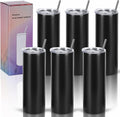 6 Pack 20 Oz Straight Skinny Tumblers,Individually Gift Boxed Stainless Steel Slim Skinny Tumbler Set Bulk, 20 Oz Insulated Slim Thin Travel Tumbler Cup for Diy, Black