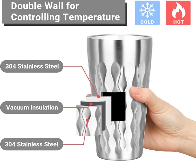 Stainless Steel Drinking Glasses, 19 oz Insulated Tumbler, 8 Pack Double Wall Unbreakable Stackable Water Tumblers Premium Insulated Metal Cup for Travel Camping Home Outdoor Gifts