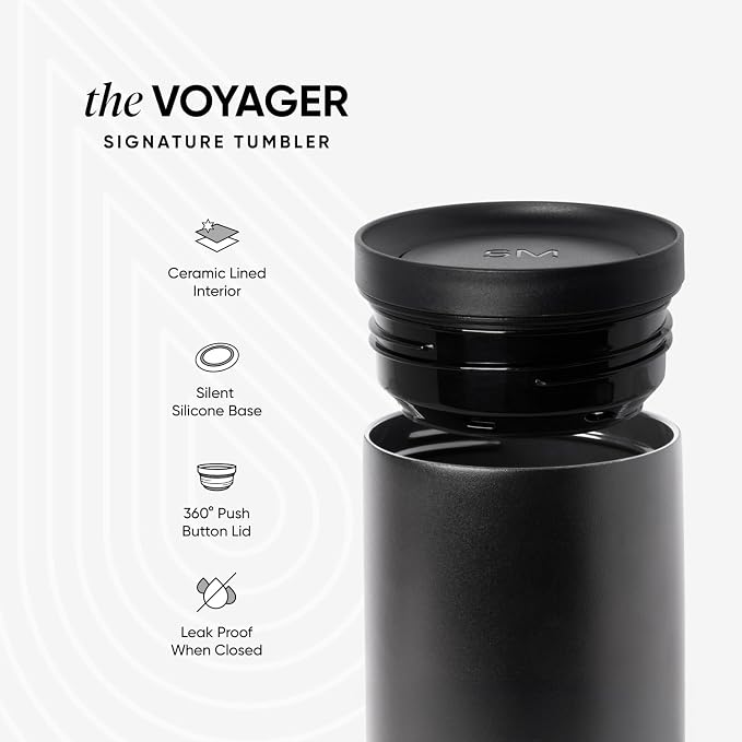 Simple Modern Travel Coffee Mug Tumbler with 360° Lid | Ceramic-Lined Insulated Stainless Steel Cold Brew Iced Coffee Cup | Gift for Women Men Her | Voyager Signature | 16oz | Red Onyx