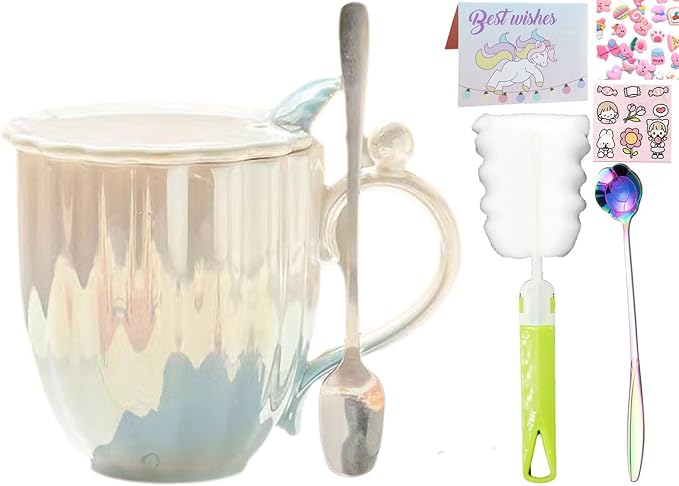 Pearl Ceramic Coffee Mug for Tea Latte Milk Cute Love Shape Cup for Home Office Women Gift 6.5 oz (Shell Pink, 420 ml)