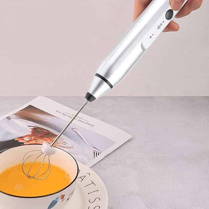 Rechargeable Milk Frother Handheld Egg Beater USB Electric Coffee Mixer For Stirring Eggs, Butters, Milks, Soup, Sauce And More Intelligent 3 Speed Settings (Silver)