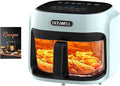 7.5 QT Glass Air Fryer, Transparent Fry Bowl, Circulating Heating & Temperature Control, Stainless Steel Interior, Dishwasher Safe, Green