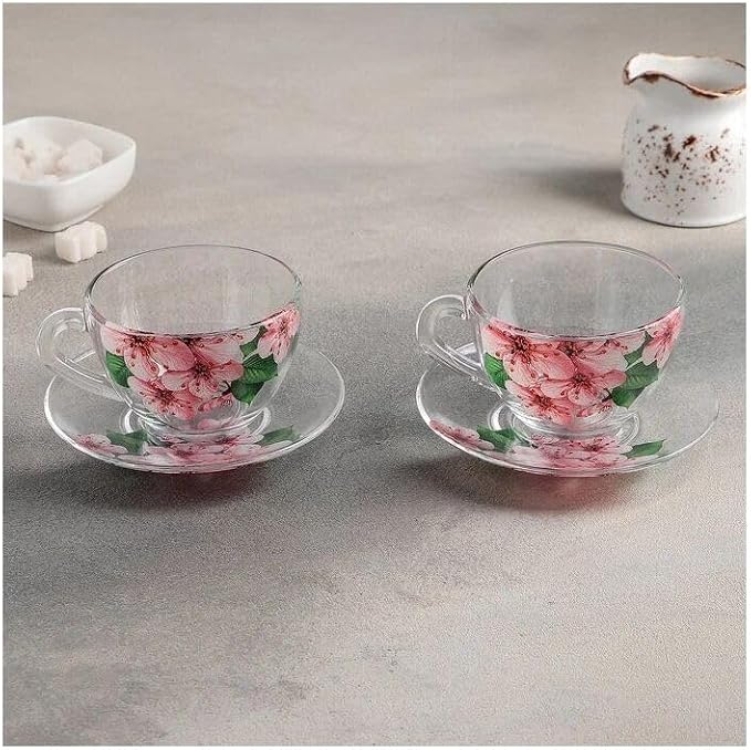STP GOODS Sakura Glass Cup and Saucer Set of 2