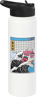 Strawberry Milk Carton Great Wave Kawaii Vaporwave Anime Stainless Steel Insulated Water Bottle