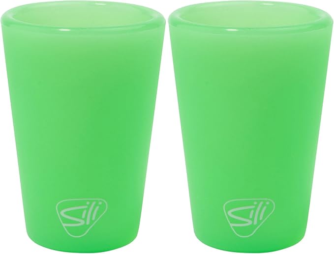 Silipint 1.5oz Silicone Shot Glasses – Pack of 2 BPA-Free, Non-Toxic, Dishwasher & Freezer Safe Cups – Colored Shot Glasses for Cold Beverages, Cocktails, Party (Glow in the Dark Green)