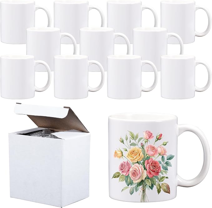 12 PACK 11 oz sublimation mugs with boxes White round handle tazas para 11oz ounce coffee cups for sublimation mug blanks bulk products