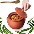 Small Earthenware Clay Mexican Mud Eathern Terracotta Cooking Pot Pottery Cazuela Cookware with Lid Natural Stovetop Stove Top Stone Stew Rice Unglazed Indian Kitchen Oven Terra Cotta Handcrafted Traditional Healthy (1.2 Quarts - Size2)