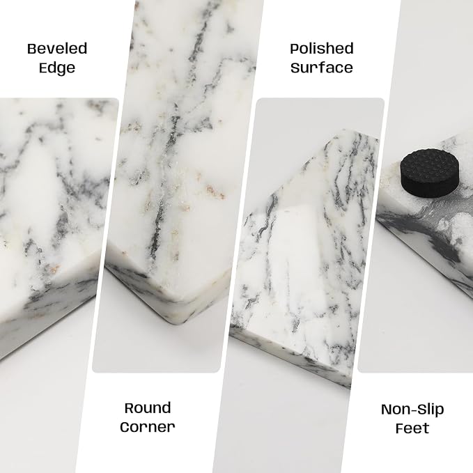 White Marble Cutting Board 12x16 Inch, Marble Board for Cheese Charcuterie | Marble Pastry Board Baking Essential Naturally Cool&Nonstick Perfect for Dough Heat Resistant Scratch Resistant Non-Slip Feet