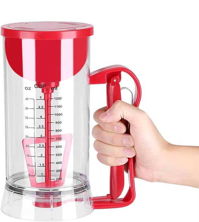 Batter Dispenser, 1200mL Cordless Electric Pancake Cupcake Batter Mixer Bakeware Maker Machine Battery Powered Measuring Baking Tool for Muffins Crepes Cake