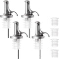 4PCS 3-in-1 Liquor Bottle Pourers with Speed Spouts,Automatic Sealing Spout with Built-in Caps - Dishwasher Safe, Alcohol Speed Spouts - 4PCs with 4 Adapters (Silver And White)