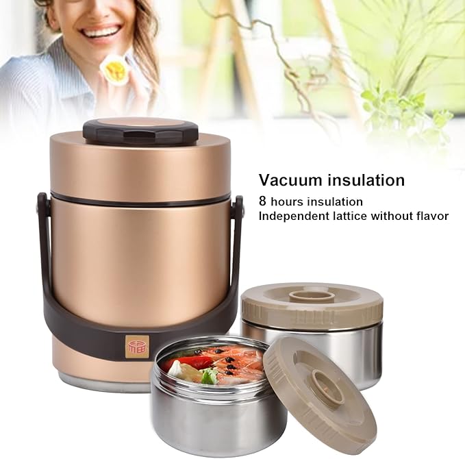 Straight Empty Food Holder Stainless Steel Lunch Box Bento Box Snack Containers Insulation Lunch Box High Capacity 1.5l Stainless Steel Portable Heat Preservation Vacuum Bento Box For Adults(Gold)