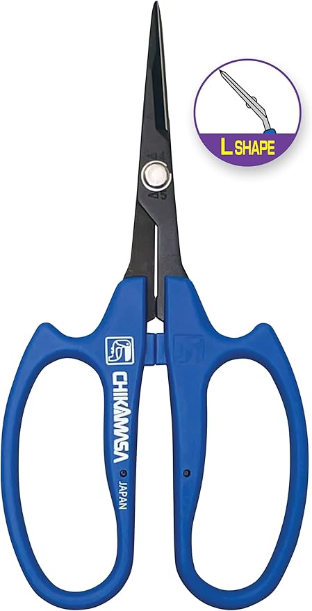 CHIKAMASA B-600SLUFB, The Precise Specialty Trimming Scissors, S/S L-Shape Blade, Fluorine Coating, for trimming plants and grapes, excellent for narrow stem-thinning inside closed and tangled spaces.