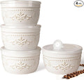 Artena Meal Prep Containers 22 OZ, 4 Pack Snack Containers, Reusable Food Storage Containers With Lids For Soup Yogurt Oatmeal Lunch Breakfast, Ceramic Cereal Bowls (White, Damask Floral)