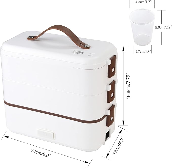Self Cooking Electric Lunch Box, Portable Food Warmer for On-the-Go, 3 Layers 800ML Slow Cooker Heated Lunch Box for Home Office Travel Cook Food (ONLY THE WALL PLUG)