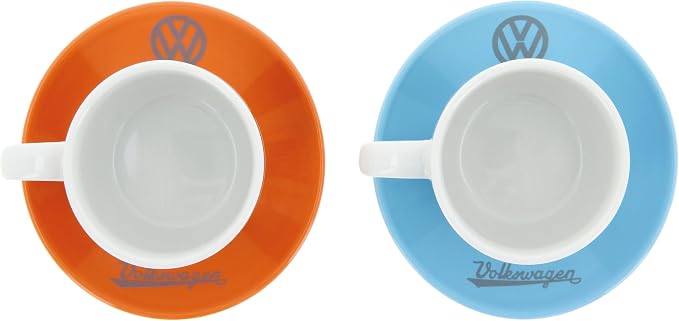 BRISA VW Collection - Volkswagen Espresso Cups Coffee-Tea-Cappuccino Set in Beetle Design (Beetle Front/100ml/3.4 fl oz) (Set of 2 (light blue, orange))