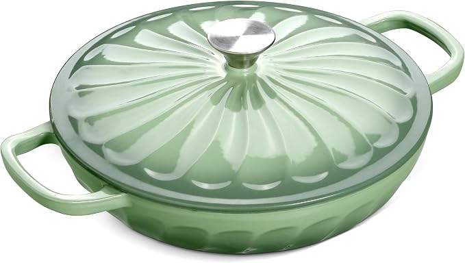 Enameled Cast Iron Dutch Oven, 3.8 Quart Dutch Oven Pot with Lid, Shallow Cast Iron Braiser with Handles, Oven Safe up to 500°F (Pistachio Green)
