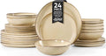 Herogo Dinnerware Sets for 8, 24pcs Stoneware Dinner Dish Set, Irregular Handmade Plates and Bowls Dishware, Crack and Scratch Resistant, Microwave & Dishwasher Safe, Cream Khaki
