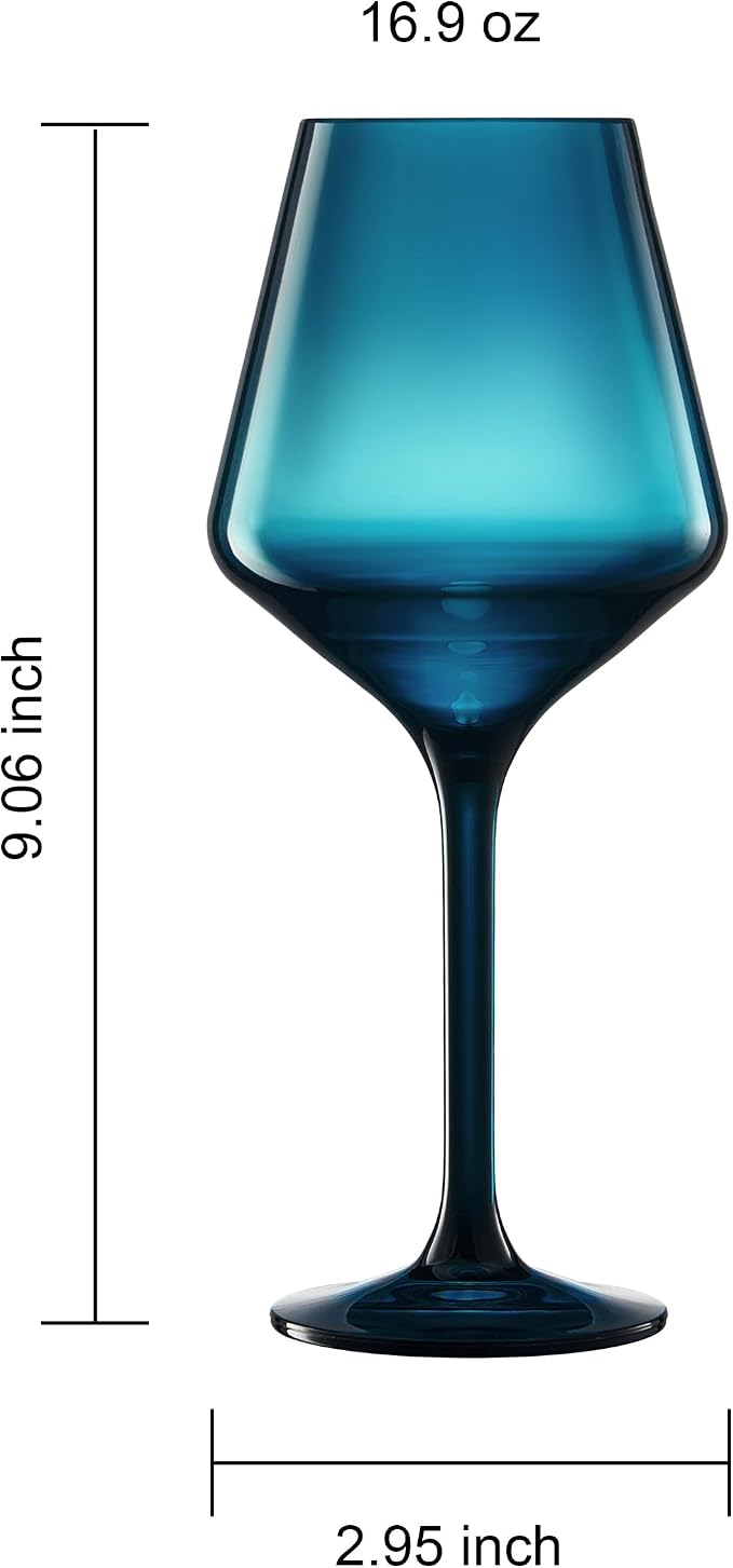 European Style Plastic Crystal Unbreakable Stemmed Wine Glasses | Set of 12 | Acrylic Tritan Pastel Color Shatterproof BPA-Free, Outdoor, Pool, Indoor, Hand Wash 17oz Gift, Everyday & Holiday