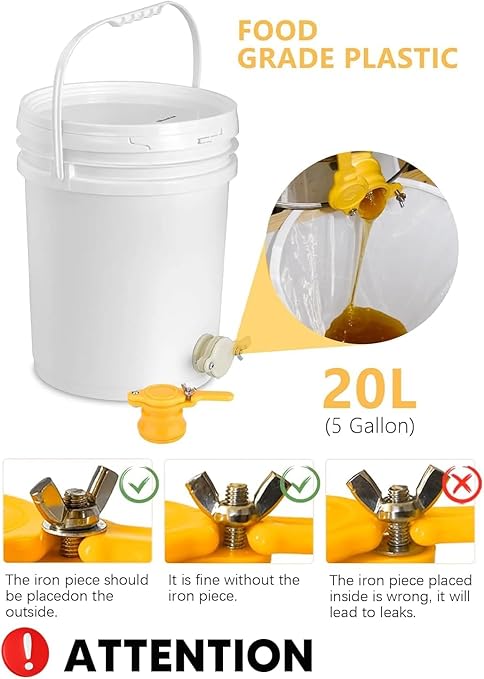 15PCS Honey Extractor Kit, 2 Pack 5 Gallon Honey Bucket with Gate, 58-90% Refractometer, Honey Strainer, Beekeeping Harvesting Equipment with Hive Tool, Frame Gripper, Uncapping Knife & Gloves