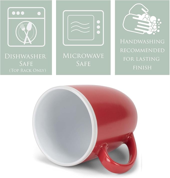 Elanze Designs Solid Color Red White Interior 16 ounce Matte Ceramic Mugs Matching Set of 4