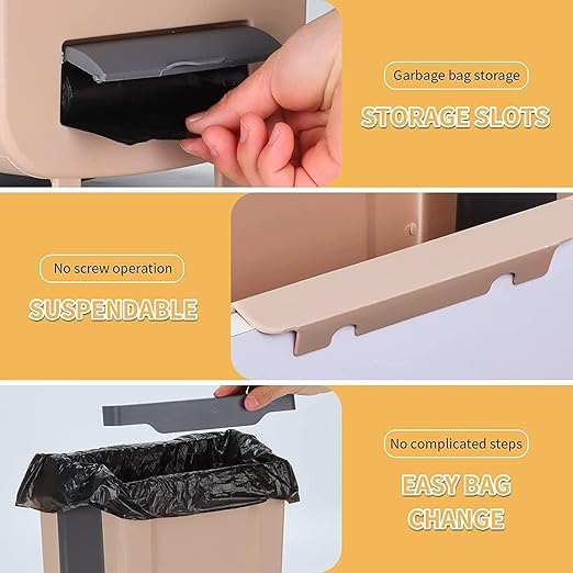 10l Wall-Mounted Kitchen Cupboard Trash Can, Collapsible Food Waste Bin for Cabinets, Ideal for Campervans, Bathrooms, and Motorhomes Coffee