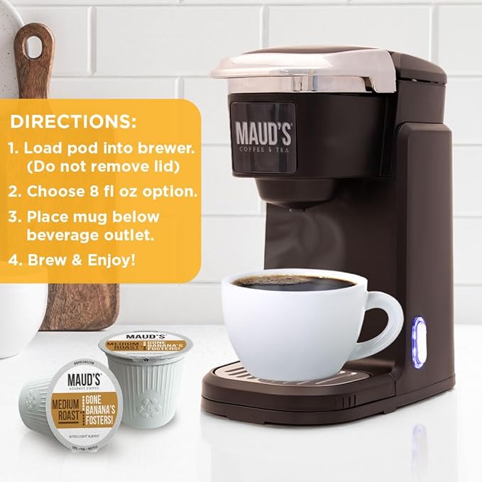 Maud's Banana Flavored Coffee Pods, 50 ct, Medium Roast Flavored Coffee in Single Serve Pods – 100% Arabica Beans, Compatible with Keurig K Cups Maker